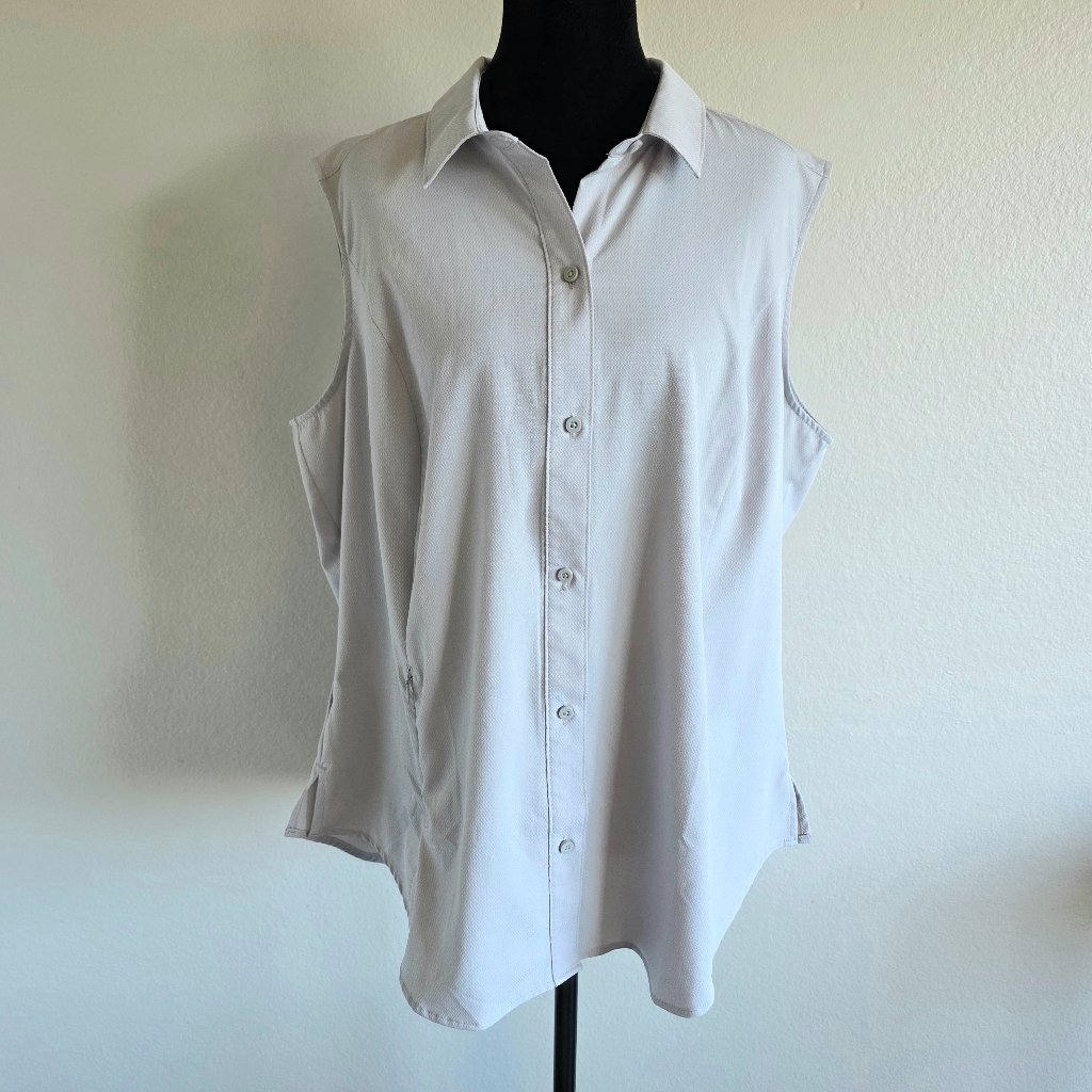 Eddie Bauer Women's Sleeveless Tech Shirt, Gray Pocket Size Xl Hiking Walking